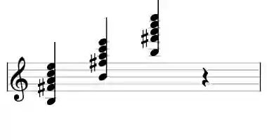 Sheet music of B 11b9 in three octaves